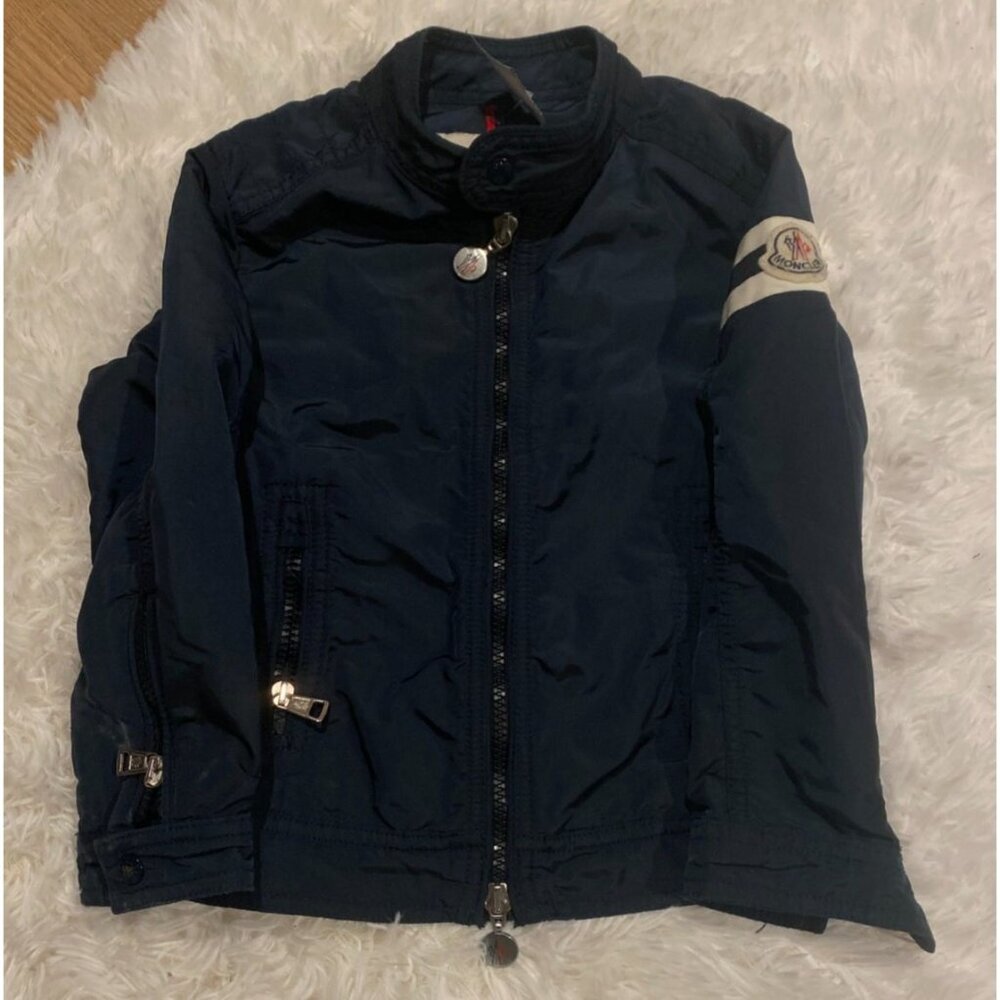 Moncler Blue Biker Jacket Navy Polyamide Logo Coat Size 110cm 5 Years